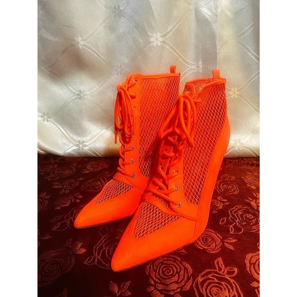 See-Through Neon Orange Stiletto High-Heels With A Clear Heel Size 7.5 - Picture 2 of 7